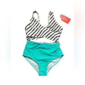 PAT PAT girls cut out sides color block size 6/7 one piece swimsuit NWT